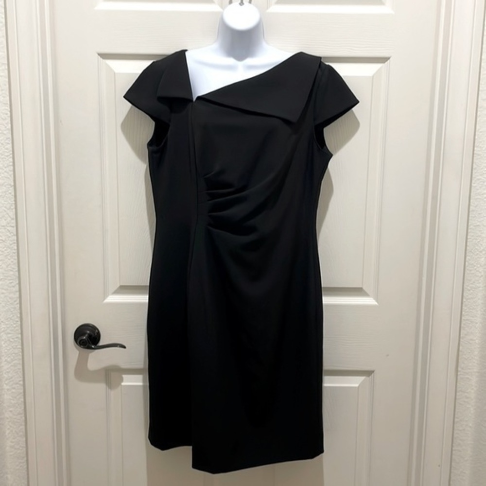 Tahari Arthur S. Levine Black Cap Sleeves Seam Ascent Sheath Dress